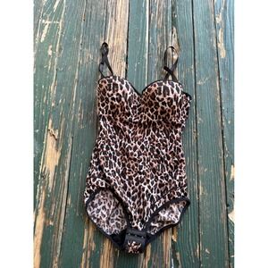 Marilyn Monroe Intimates Leopard Print Bodysuit XL Underwire Ruched Back 1542-54